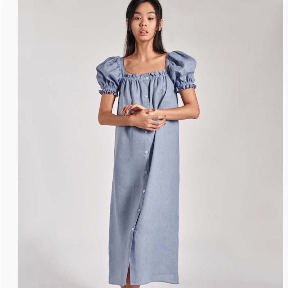 Sleeper Brigitte Blue Linen Maxi Dress